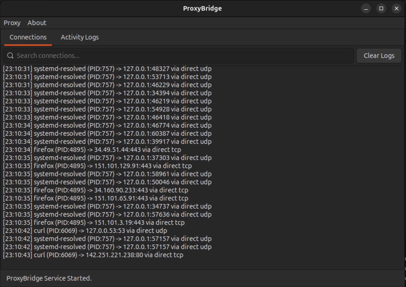 ProxyBridge Linux メインインターフェース