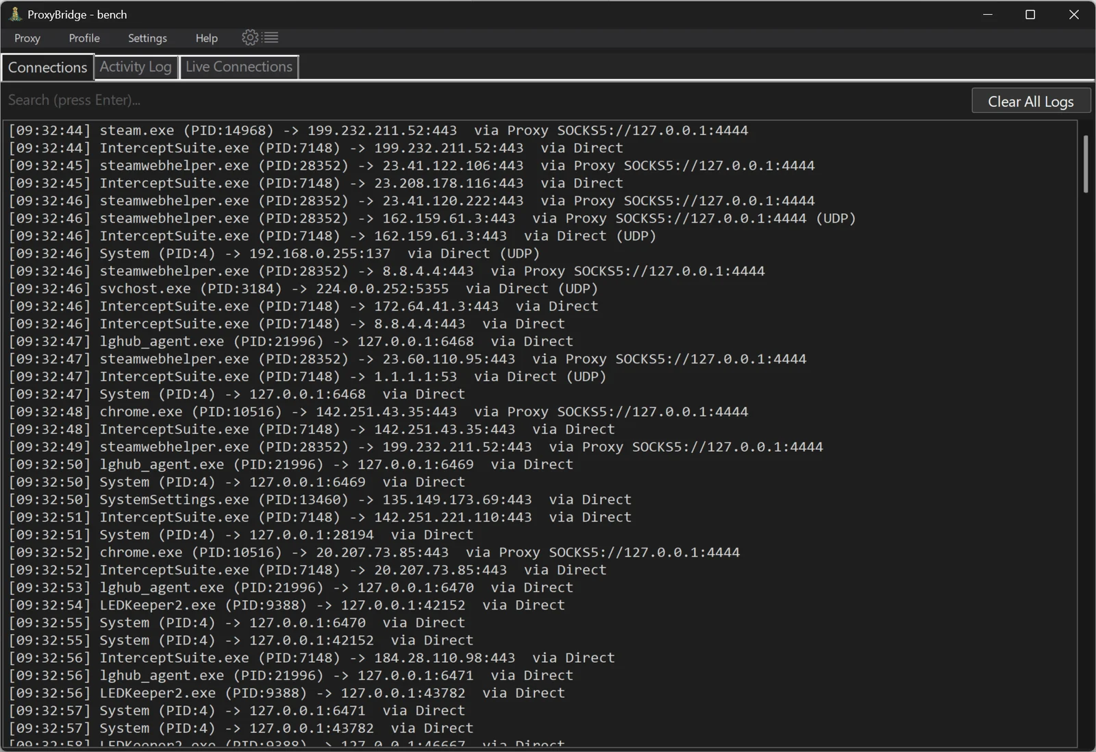 ProxyBridge Windows 主界面