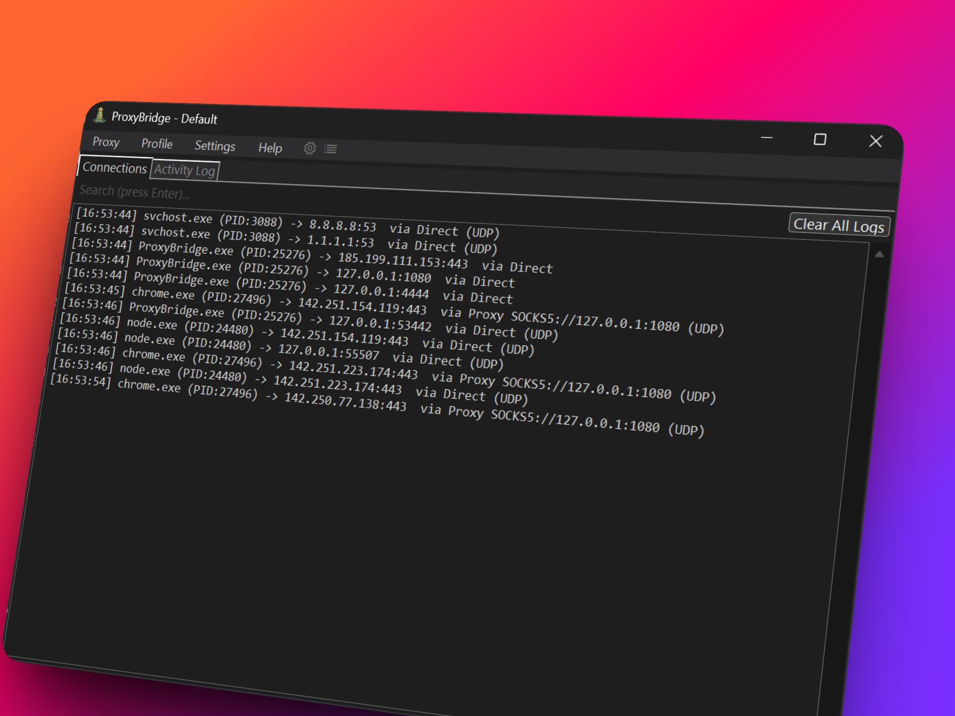 ProxyBridge Windows メインインターフェース