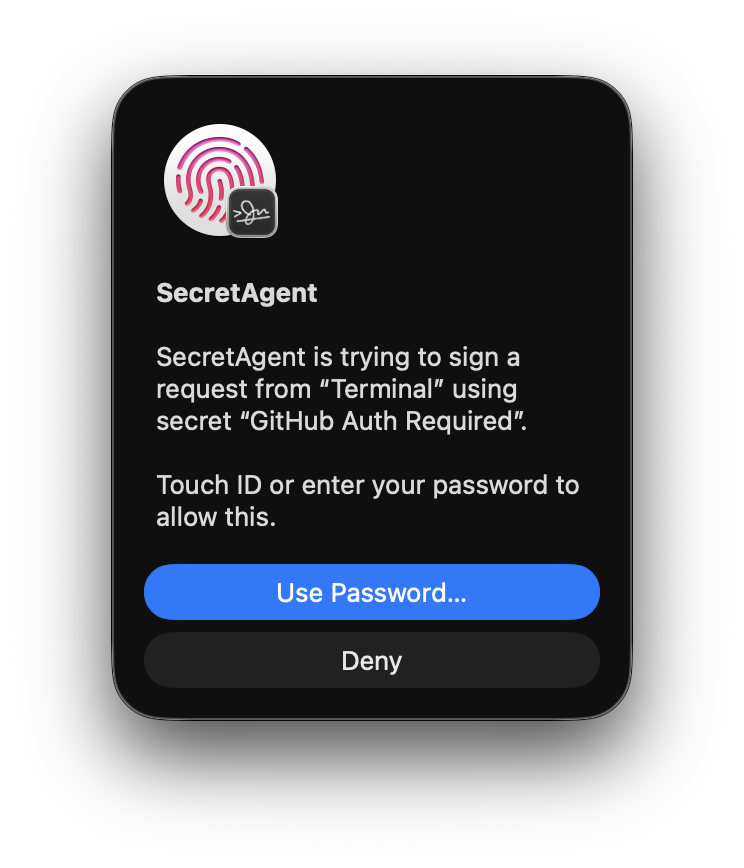 Captura de tela do Secretive autenticando com Touch ID