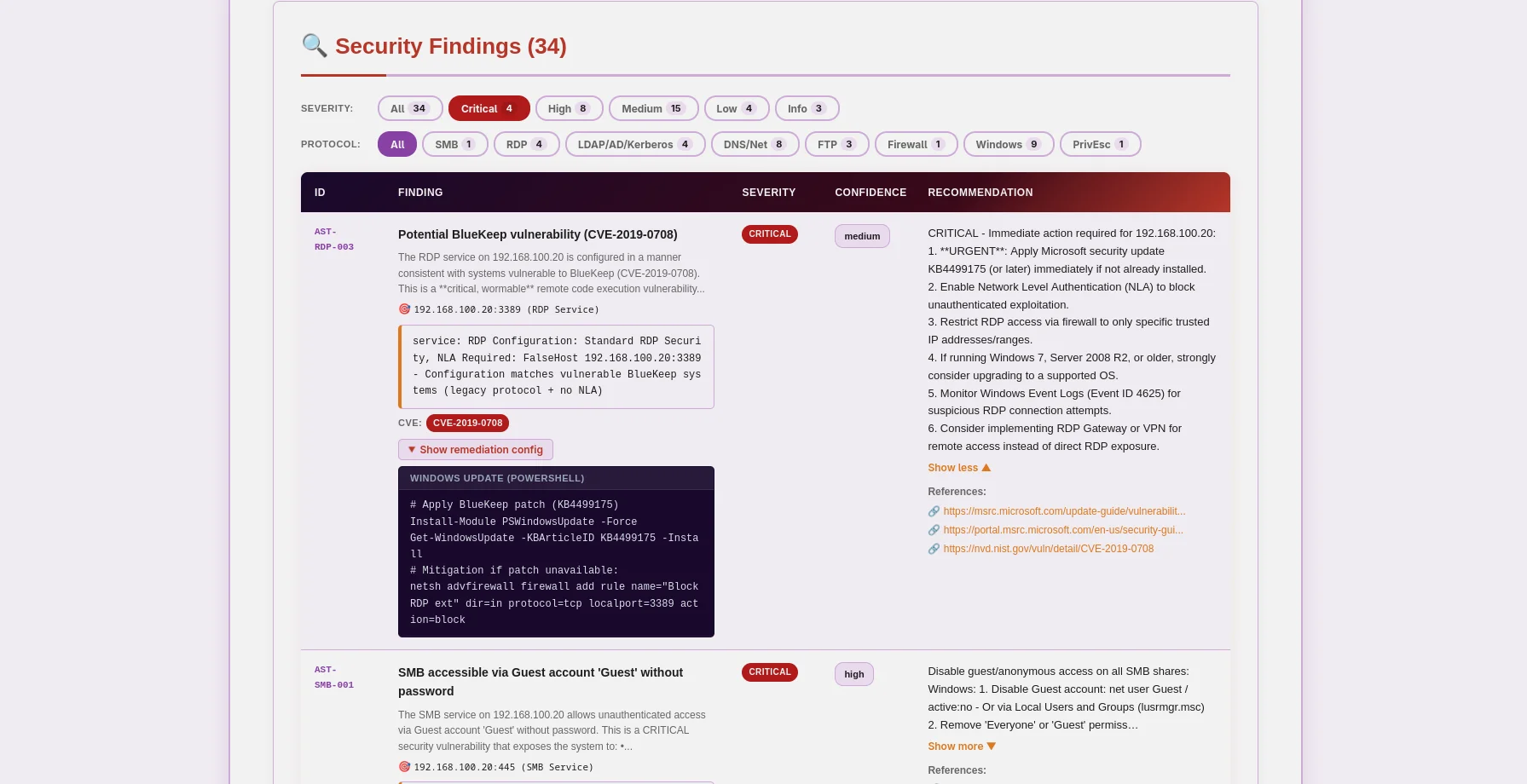 Asterion — JSON report for automation