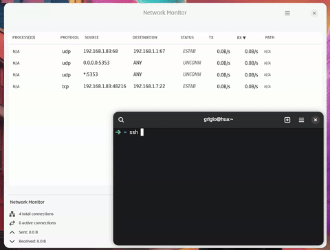 Network Monitor-Demo auf dem GNOME-Desktop unter Linux