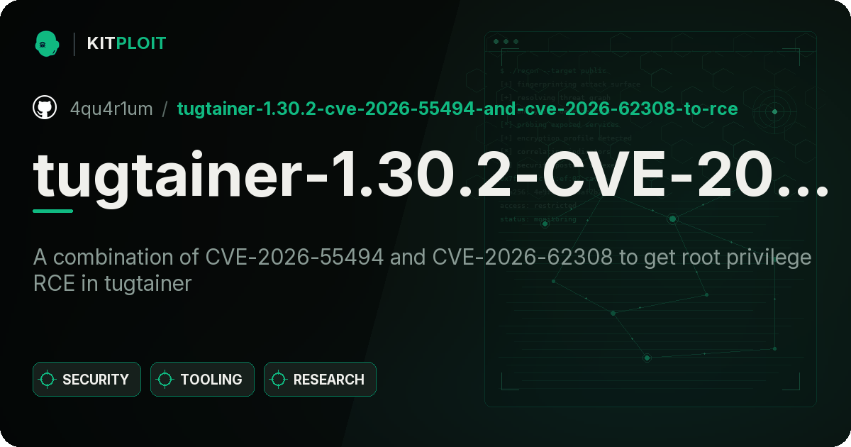 tugtainer-1.30.2-CVE-2026-55494-and-CVE-2026-62308-to-RCE preview