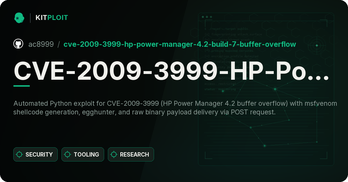 CVE-2009-3999-HP-Power-Manager-4.2-Build-7-Buffer-Overflow preview