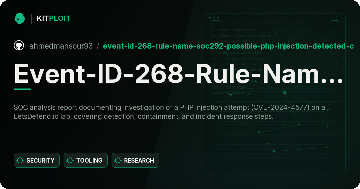 Event-ID-268-Rule-Name-SOC292-Possible-PHP-Injection-Detected-CVE-2024-4577- preview