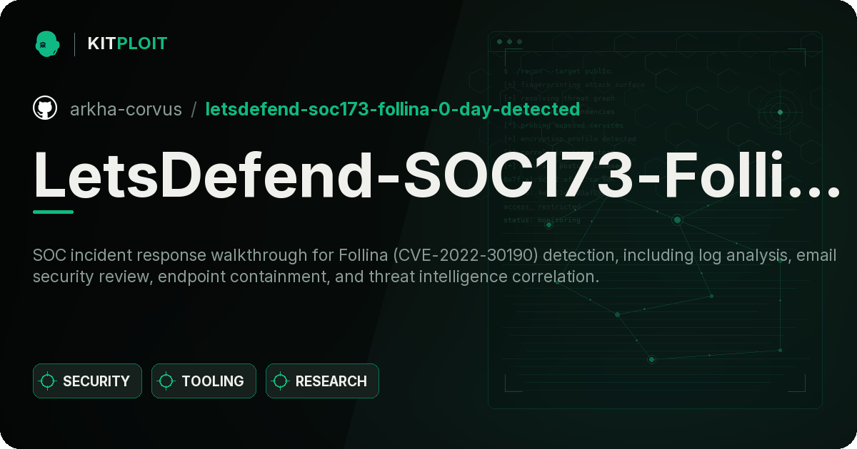 LetsDefend-SOC173-Follina-0-Day-Detected preview