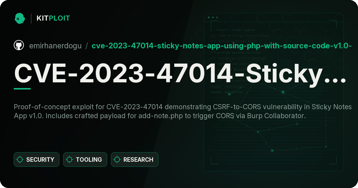 CVE-2023-47014-Sticky-Notes-App-Using-PHP-with-Source-Code-v1.0-CSRF-to-CORS preview