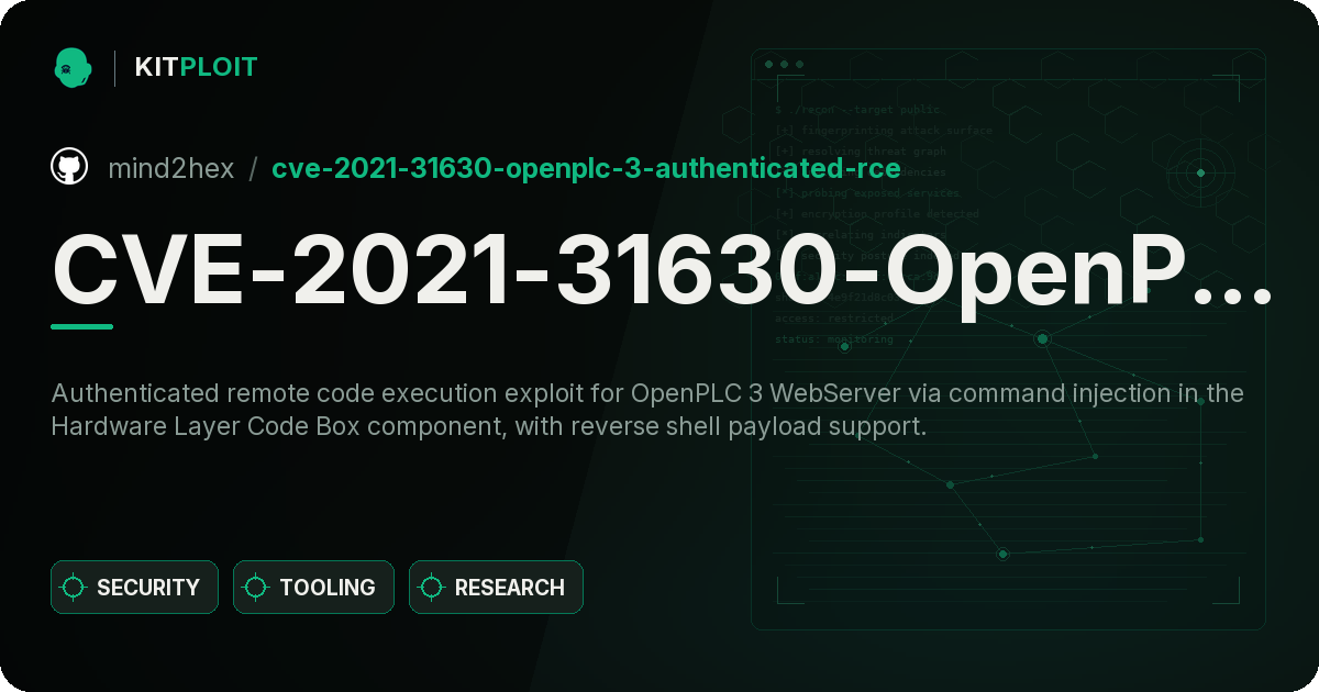 CVE-2021-31630-OpenPLC-3-Authenticated-RCE preview