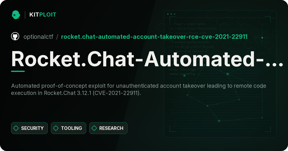 Rocket.Chat-Automated-Account-Takeover-RCE-CVE-2021-22911 preview