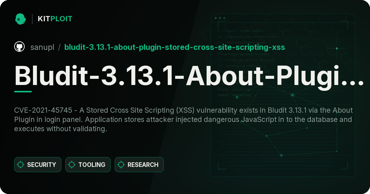 Bludit-3.13.1-About-Plugin-Stored-Cross-Site-Scripting-XSS preview