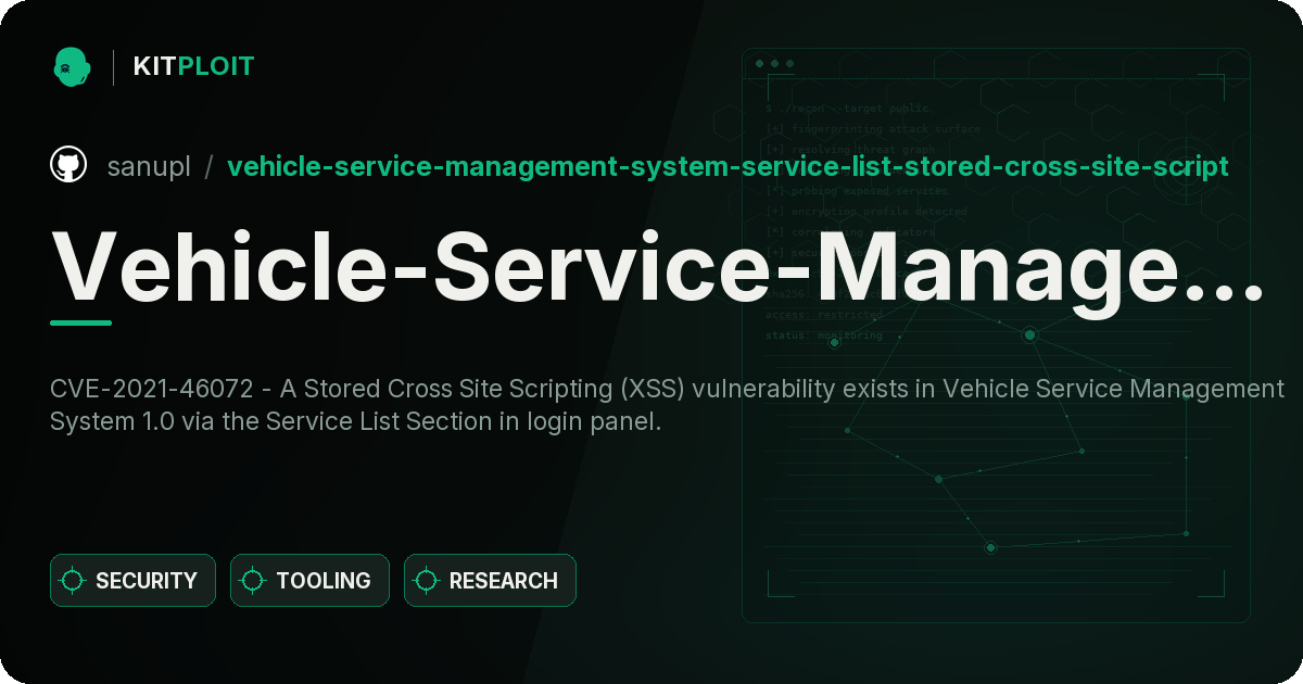 Vehicle-Service-Management-System-Service-List-Stored-Cross-Site-Scripting-XSS preview