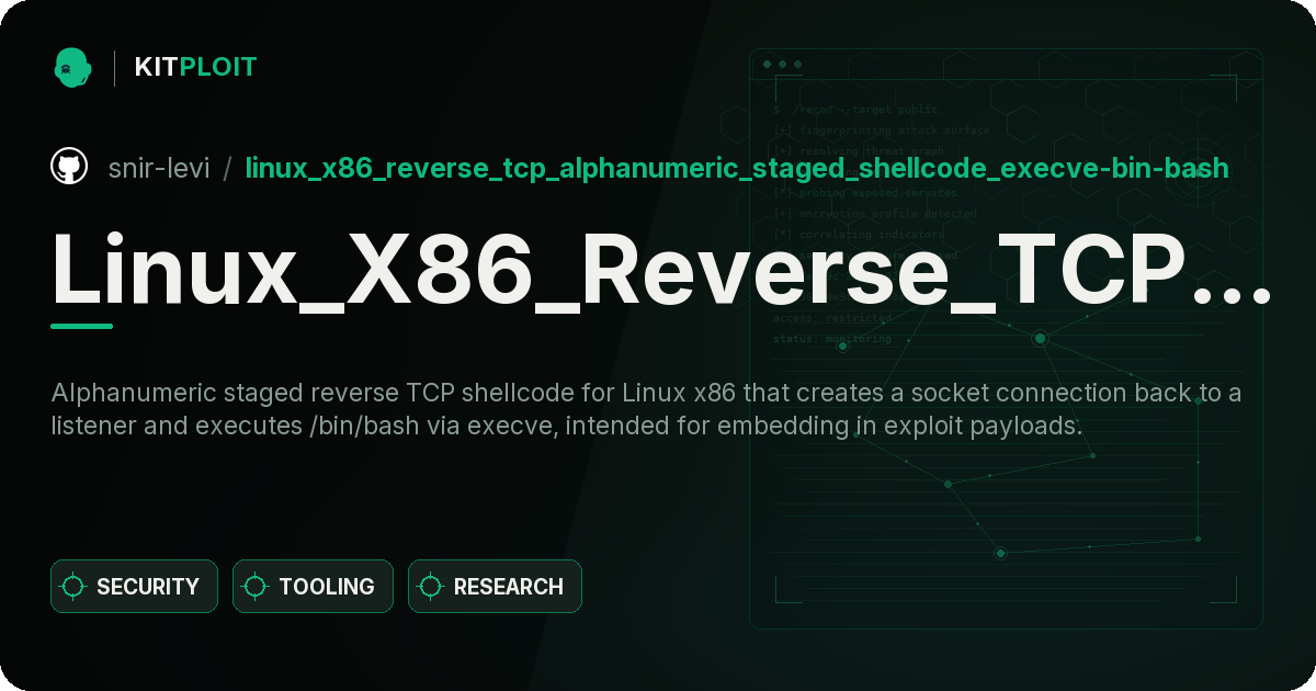 Linux_X86_Reverse_TCP_Alphanumeric_Staged_Shellcode_Execve-bin-bash preview