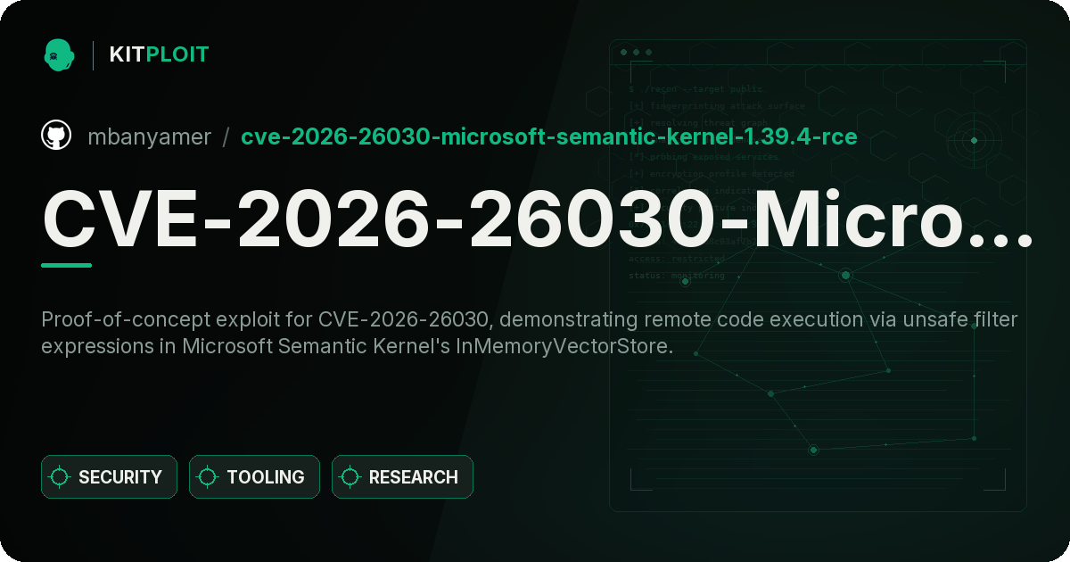 CVE-2026-26030-Microsoft-Semantic-Kernel-1.39.4-RCE preview